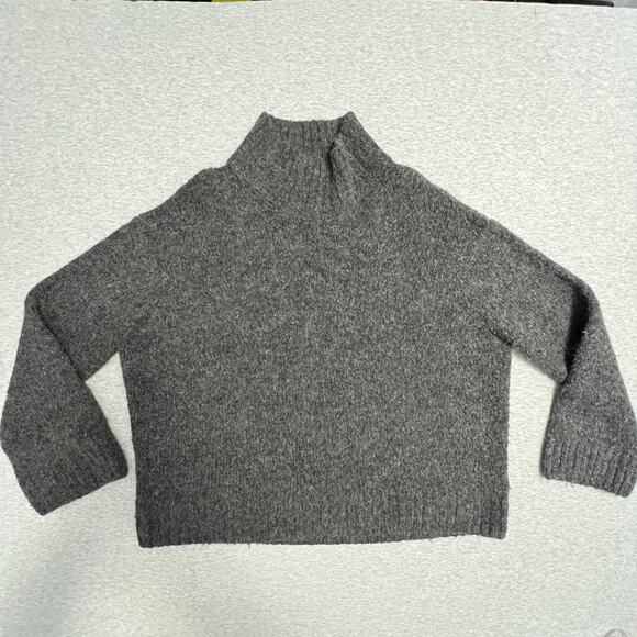 H&M Sweater Womens Large Gray Oversized Mock Turtleneck Fuzzy Hairy Cozy - Picture 1 of 12